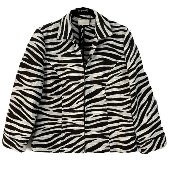 Chico's Black & White Zebra Print Blazer Hook & Eye Closure Chico’s Size 0 - Picture 1 of 9